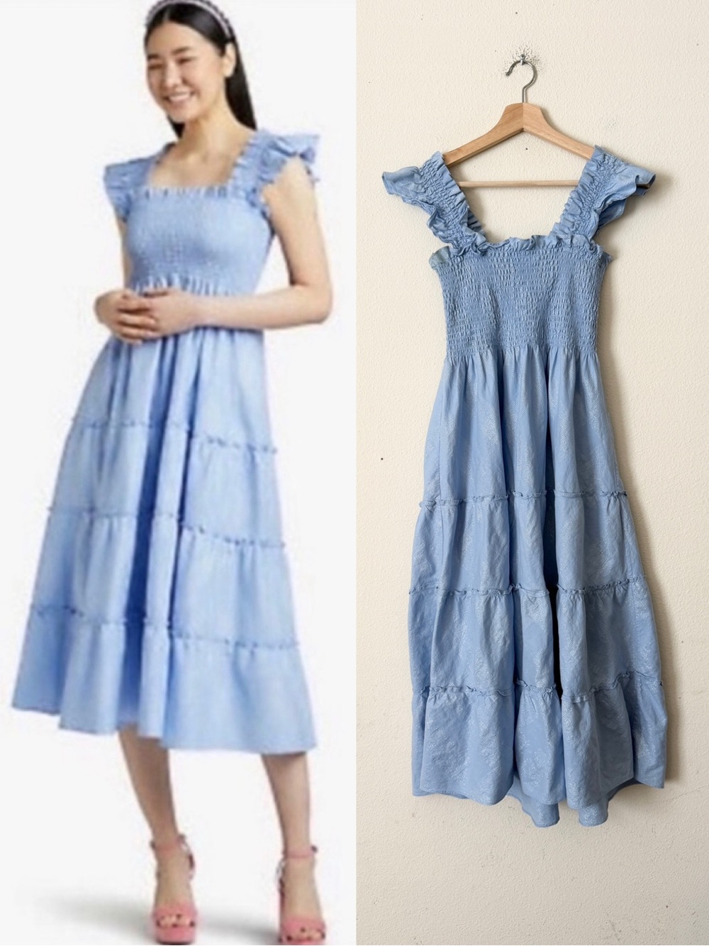 Hill House Home SMALL The Ellie Nap midi dress in Light Blue Glitter Check